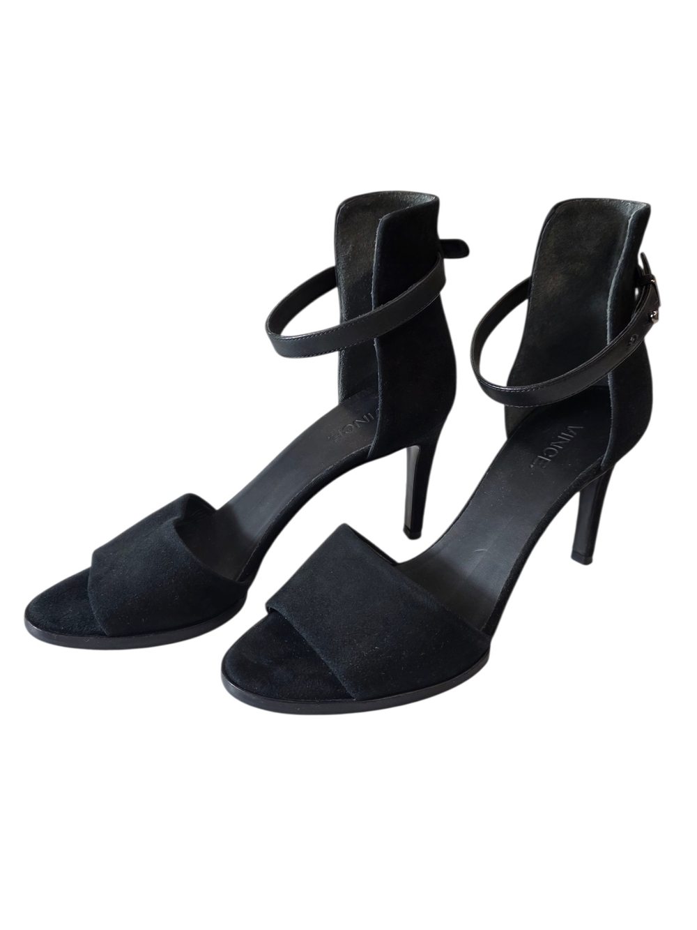 Vince Black Suede Open-Toe Ankle-Strap Heels